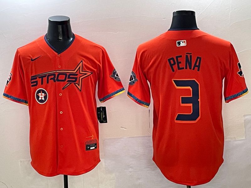 Men Houston Astros #3 Pena Orange Five generation Joint Name Nike 2025 MLB Jersey style 5->houston astros->MLB Jersey
